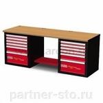 U05192001 USAG 519 RD1 H1 Верстак двухтумбовый низкий, столешница из дерева, красно-черный