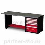 U05192004 USAG 519 RC2 H1 Верстак однотумбовый низкий, столешница из стали, красно-черный