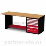 U05192003 USAG 519 RC1 H1 Верстак однотумбовый низкий, столешница из дерева, красно-черный