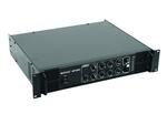 Omnitronic MP-250 Одноканальный усилитель мощности для РА с микшером. Выход 70В/100В PA или работа на 4-16Ом. Выходная мощность 250Вт RMS. Входы:3 х MIC (один с функцией приоритета) , 3 х AUX.Регуляторы тона и мастера. Рэковый монтаж 2U