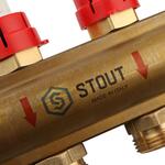 Коллекторы и коллекторные группы Stout Распределительный коллектор из латуни с расходомерами 8 вых.