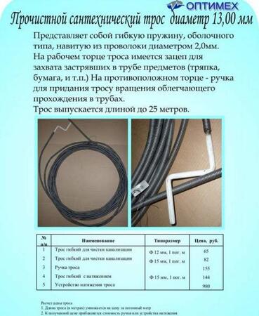 Прочистной сантехнический трос  диаметр 12,00 мм