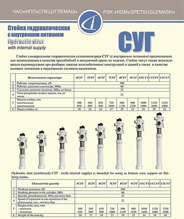 стойка гидравлическая с внутренней системой питания типа СУГ
