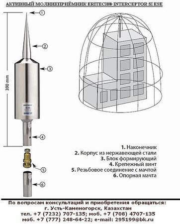 Активный молниеприёмник ERITECH® INTERCEPTOR SI ESE DELTA SI25I, SI40I, SI60I