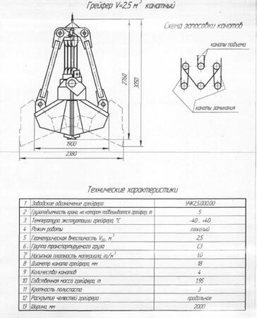 Грейфер V- 2,5 куб.м. канатный.