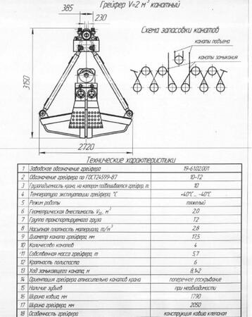 Грейфер V- 2 куб.м. канатный.